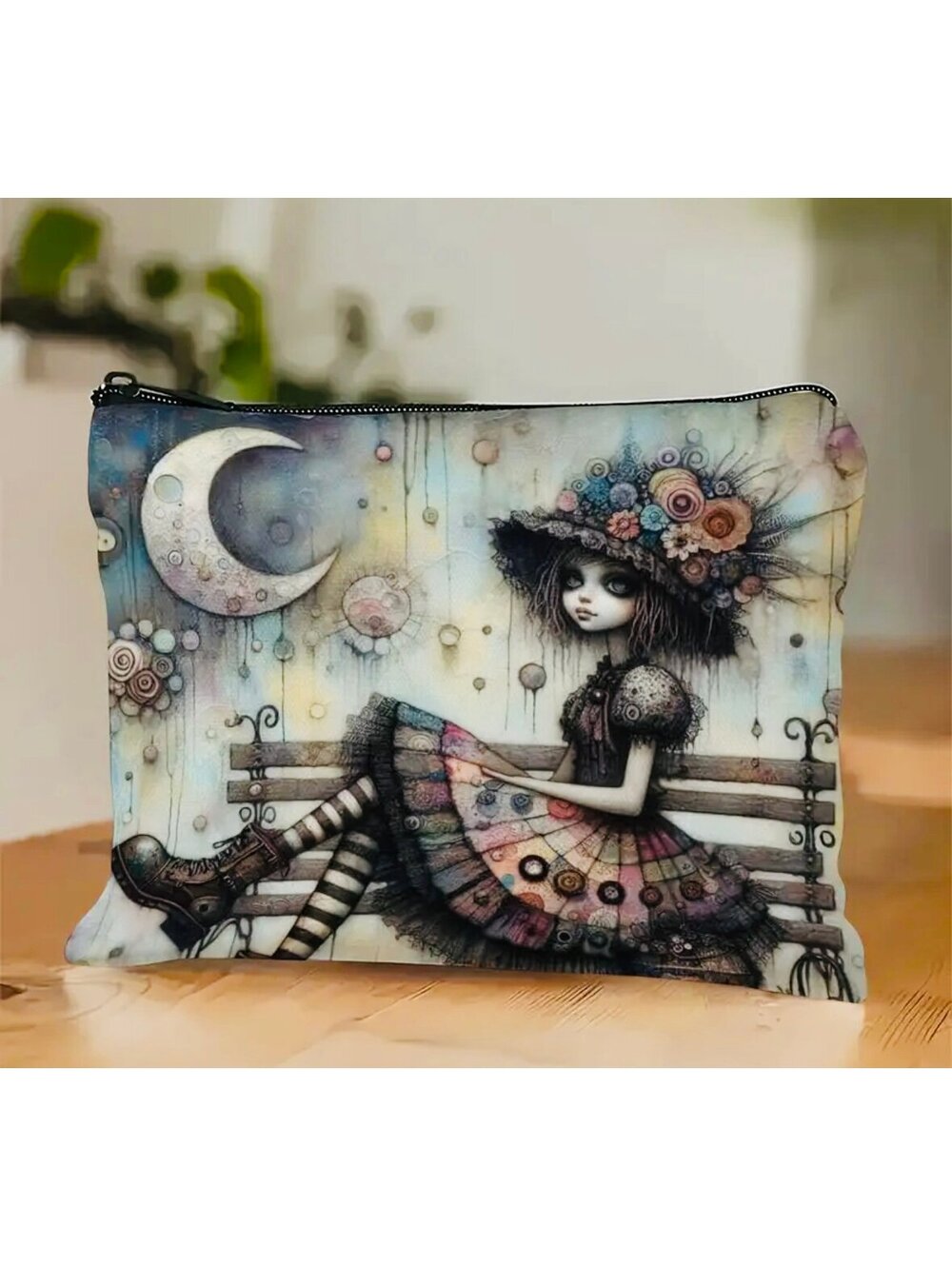 New - Chic - Vintage Style Girl On A Bench Fashion Cosmetics/Accessories Bag